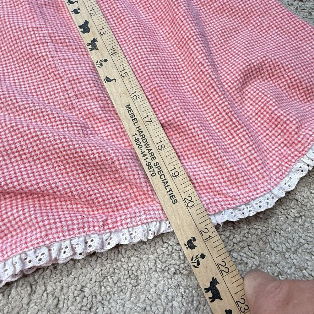 Primitive Baby Girls Red Gingham Christmas Nightgown Eyelet Lace 18-24M 1980s